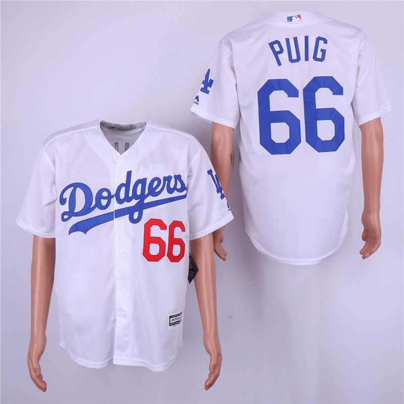 Men Los Angeles Dodgers #66 Puig White Game Team mark MLB Jerseys->los angeles dodgers->MLB Jersey